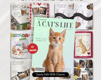 Custom Pet Gifts, Editable Pet Magazine Template, Personalized Cat & Dog Digital Memorial Keepsake Gift