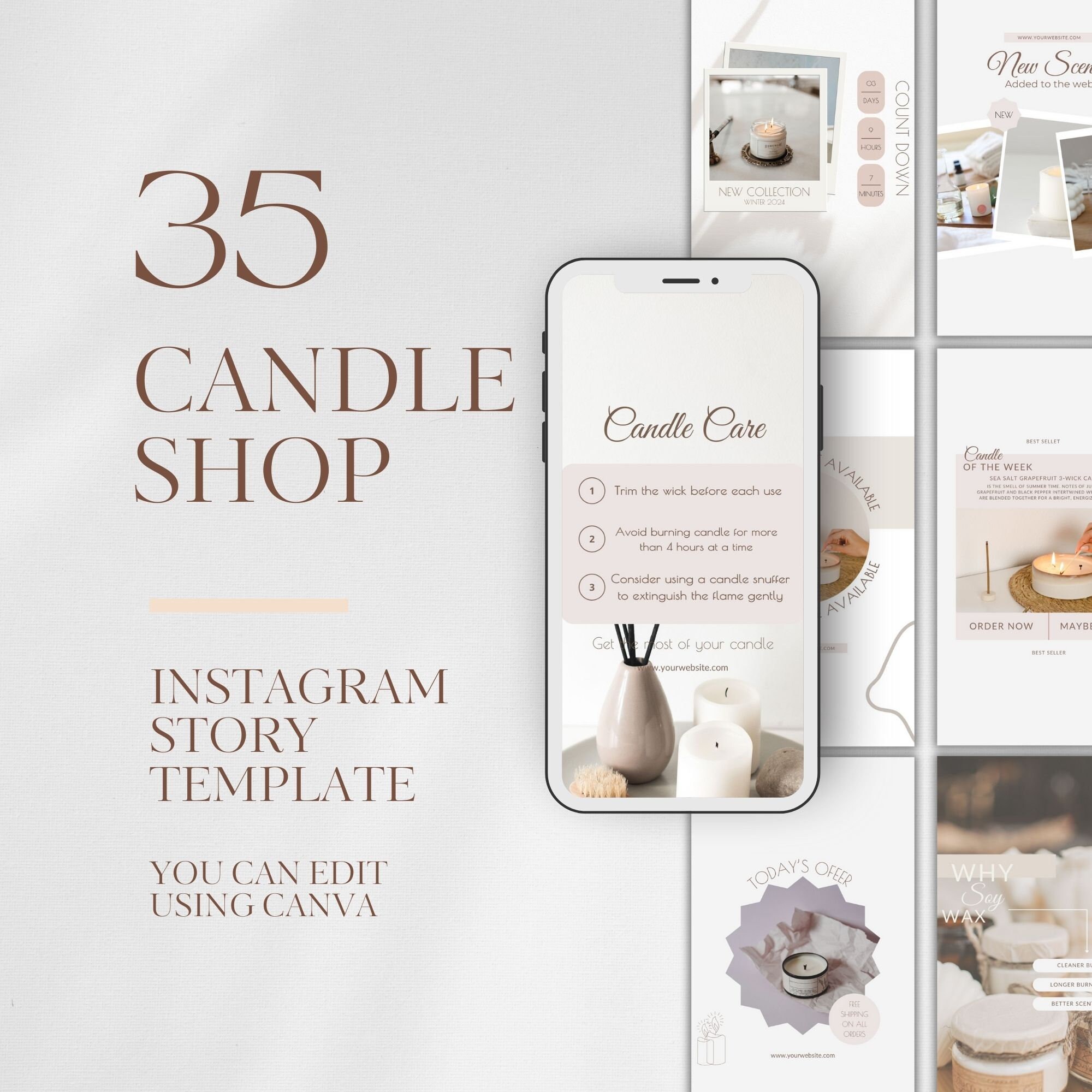 Candle Shop Instagram Story Template, Candle Business Social Media Marketing Content, Aesthetic Candle Makers Instagram Branding IG Story