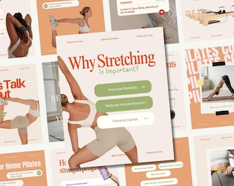 Pilates Instagram Template Fitness Coach Marketing Content Personal Trainer Branding Social Media Post