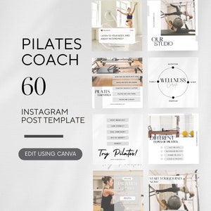 Modello per post Instagram di Pilates Studio, contenuti di marketing per social media minimalisti per coach di Pilates, post con citazioni ispiratrici su salute e benessere