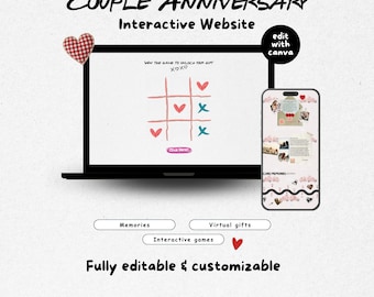 Plantilla interactiva para sitio web de aniversario, carta de amor digital para parejas, regalo virtual personalizado de San Valentín para relaciones a distancia para ella/él.