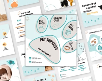 ペットショップのInstagramテンプレート、動物のUGCコンテンツクリエイター、獣医クリニック、ソーシャルメディア、ドッグシッター、マーケティング