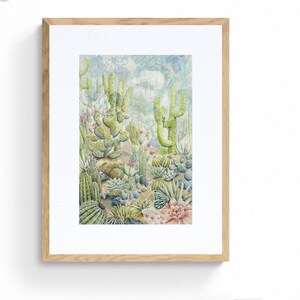 Pastel Desert Landscape Art Print: Hidden Lizard Southwestern Wall Decor