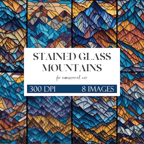 Stained Glass Mountain Tiles Digital Paper | Printable Seamless Patterns | Digital Scrapbooking Pattern | Junk Journaling | Commercial Use