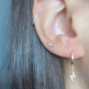 Lightening Bolt Stud Earring - 14k Gold Plated, Dainty Stud Earring, cz Crystals