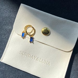 Gold Hoop Earrings with Gemstone Earrings Huggie Birtstone Earrings Perfect Gift for Mom Present Valentine&#39;s Day Gift, Sapphire