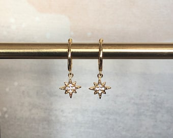 Star Gold Hoop Earrings - 14k Gold Plated, Bridesmaid Earrings, Dainty Earrings, Statement Earrings, Stacking Earrings