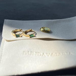 Gold Huggies, Green Gemstone, Emerald, Small Huggies
