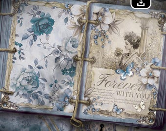Silky Skies Junk Journal Diary Kit: Printable Ephemera (Digital Download, A4/US Letter Size)