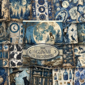 La sorcière lunaire : bloc d'impressions décoratif pour scrapbooking, fabrication de cartes, loisirs créatifs, impression éphémère haute qualité