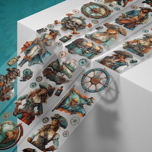 Matte PET-tape Sky Raiders - Steampunk Piratendagboekstickers