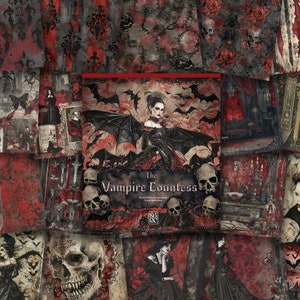 La comtesse vampire : bloc d'impression gothique fantastique, papier décoratif rouge et noir pour scrapbooking, journal indésirable, fabrication de cartes