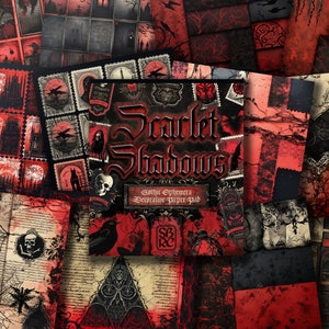 Scarlet Shadows: Almofada de impressões efêmeras góticas, papel decorativo para scrapbooking, fabricação de cartões, artes e ofícios, impressão de alta qualidade