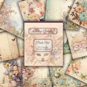 Vintage Delights: Bloc de impresiones con temática vintage, papel decorativo para álbumes de recortes, creación de tarjetas, artes y manualidades.