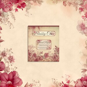 Carte floreali shabby chic - Borgogna. Carta decorativa per scrapbooking, creazione di cartoline, arti e mestieri