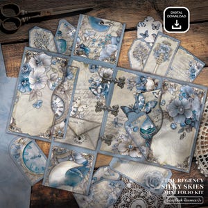 Digital Folio Kit - The Regency Silky Skies Folio Kit Style 1, Vintage Junk Journal, DIY Printable Journal Kit