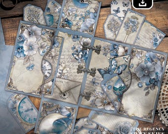 Regency Junk Journal Mini Folio Kit – Silky Skies 1, DIY Printable (Digital Download)