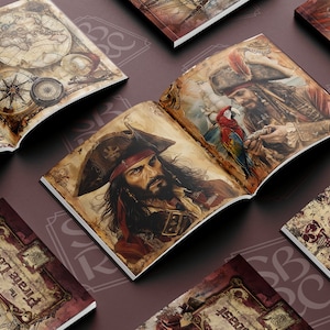 The Pirate Coast: Blocco con stampe fantasy a tema pirata, carta decorativa nera e bordeaux per scrapbooking, Junk Journaling e creazione di cartoline