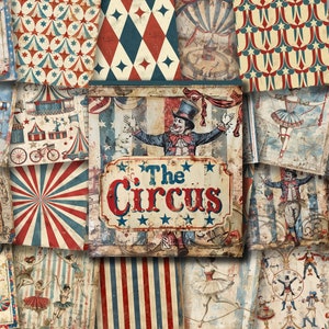 The Circus : Vintage Zirkus, Rot, Weiß und Blau Prints Pad Dekorpapier für Scrapbooking, Junk Journaling, Kartenherstellung, Kunst und Kunsthandwerk