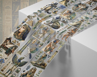 May include: A sheet of decorative stickers featuring an Egyptian theme. The stickers include images of pharaohs, scarabs, pyramids, and other Egyptian symbols. The stickers are printed on a white background with gold accents.