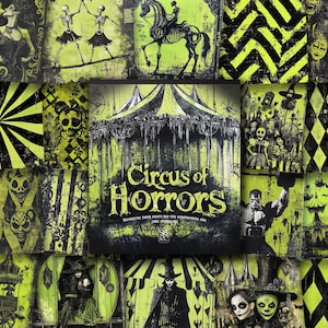 Circo de los horrores: papel decorativo, papel para diario basura, diario basura de Halloween, papel decorativo con temática de Halloween, diario basura gótico