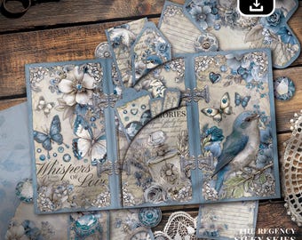 Vintage Junk Journal Kit: Regency Silky Skies Folio (PDF Download A4/US Letter Size)