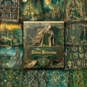 The Elven Princess : Fantasy Prints Pad, dekoratives Papier in Smaragdgrün und Gold für Scrapbooking, Junk Journaling, Kartenherstellung