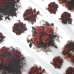 Spine e rose: nastro gotico in PET, adesivi con nastro gotico floreale rosso in PET, adesivi con rose rosse, rose gotiche, adesivi per diario spazzatura