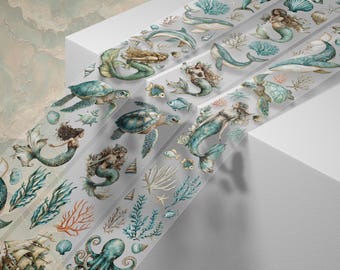 Sea Siren Matte PET Tape - Mermaid and Sea creatures Journal Stickers