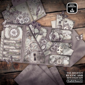 Digital Folio Kit - The Regency Rustic Ash Folio Kit Style 2, Vintage Junk Journal, DIY Printable Journal Kit