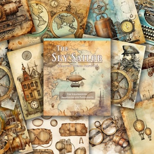 The Sky Sailor : bloc d'impression sur le thème steampunk, papier décoratif pour scrapbooking, fabrication de cartes, travaux manuels créatifs