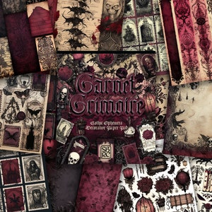 Grenat Grimoire : bloc d'impression gothique éphémère, papier décoratif pour scrapbooking, fabrication de cartes, travaux manuels, bloc d'impression de haute qualité