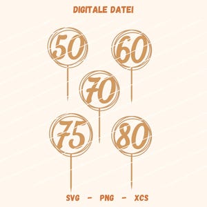 Lasercut-bestand SVG / snijbestand / taarttopper / cijfers 50-60-70-75-80