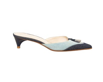 Christian Dior Pointed Toe Denim Kitten Heel