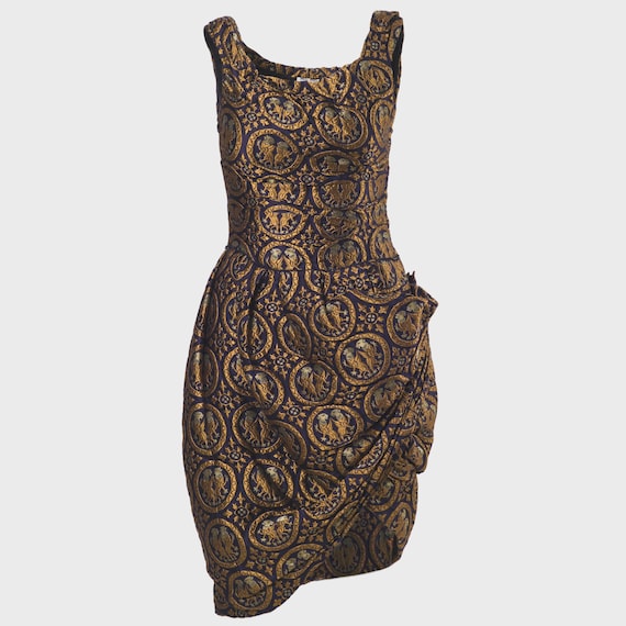 Miu Miu, Vintage Miu Miu Jacquard A-Line Dress – F/W 2006 Navy Blue Gold Paisley Dress – Sleeveless Designer Archive Dress