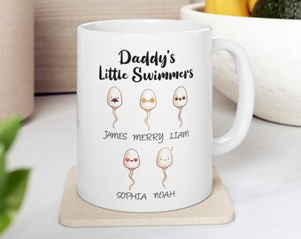 Funny Mugs Gift for Dad, Daddy's Little Swimmers Fun Mug Gift, Personalized Gifts for Dad, Happy Fathers Day, Birthday Custom Gift for Dad