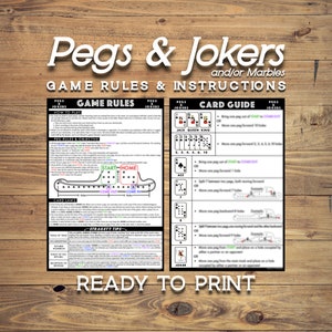 Pegs and Jokers Instructions Manual – Easy to Understand – Custom Graphics – Printable – Double Sided