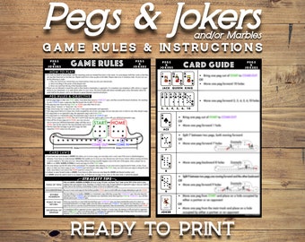 Pegs and Jokers Official Game Rules and Instructions Manual – Easy to Understand – Custom Graphics – Printable – Double Sided
