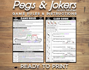 Pegs and Jokers Bedienungsanleitung – Leicht zu verstehen – Benutzerdefinierte Grafiken – Druckbar – Doppelseitig