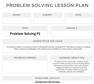 Problem Solving Lesson Plan for Montessori / CTE / Home School - Etsy