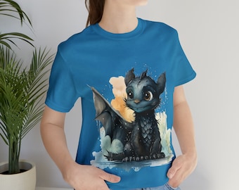 Adorable camiseta de manga corta con dragón gato