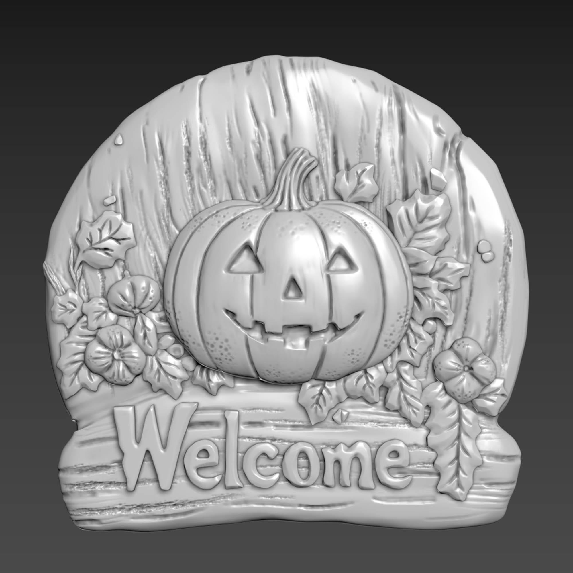 かぼちゃのハロウィンレリーフ。 3Dモデル。 CNC木彫り。目的。標準