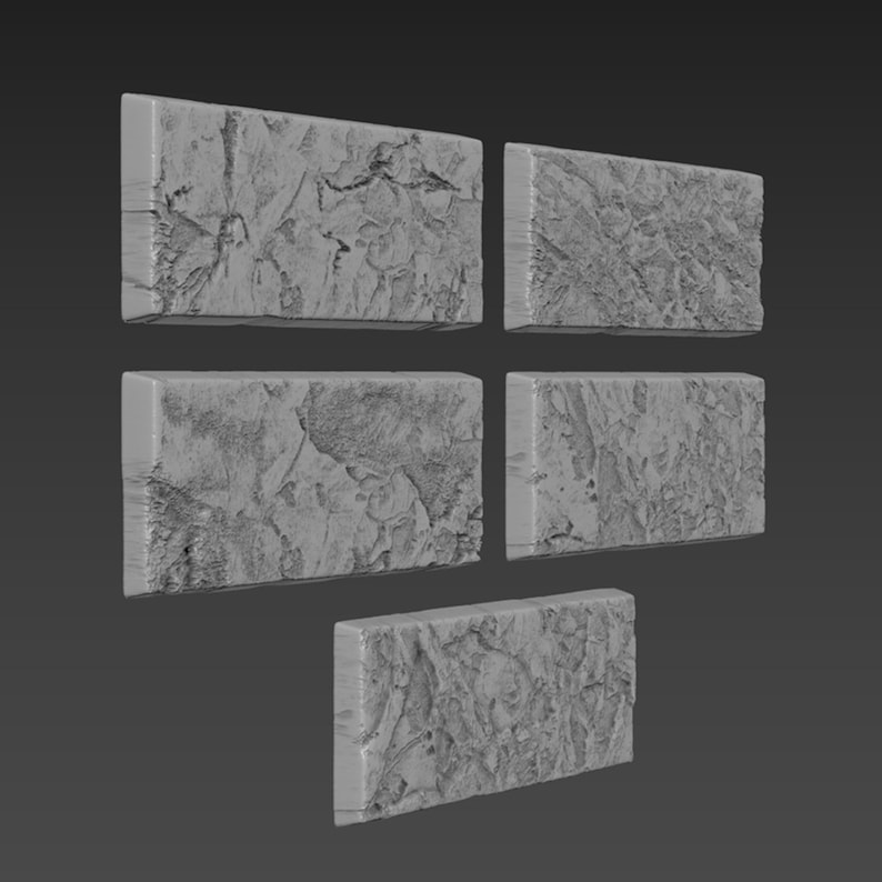May include: Six rectangular stone tiles with a rough, textured surface. The tiles are arranged in a staggered pattern, creating a brick-like effect.