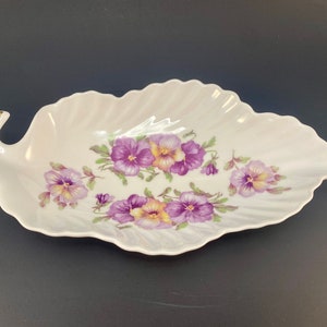 Old Nuremberg Bavaria Germany Leaf Shape Small Candy Relish Nut Dish with Pansies Design