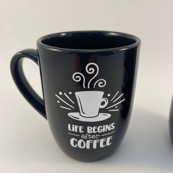 Life Begins After Coffee Black Coffee Mug