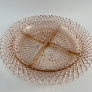Pink Anchor Hocking Miss America Glass Divided Relish Tray Serving Dish