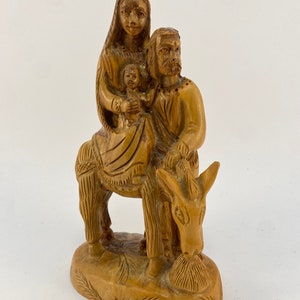 Holy Family Sculpture Figurine Hand-Carved Wood Flight to Egypt