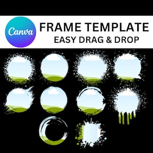 Bleach Effect Circle Ink Paint Spatter Canva Frames Bundle, Drag & Drop Photo, Editable Template Background, Bleach Splatter Design PNG