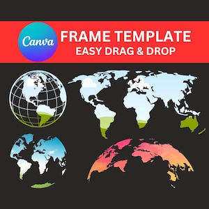 World Map On Canva, Editable CANVA Frame Template, Easy Drag and Drop, Canva Frames, Frames for Canva, Designs Map of the World