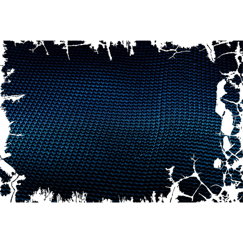 May include: A blue textured background with a white, jagged, frame around the edges.